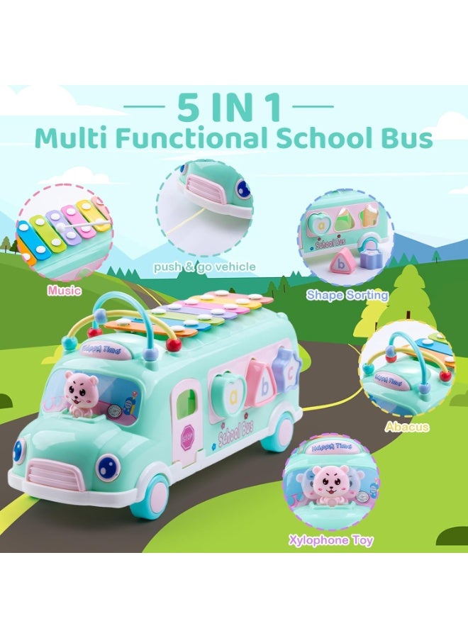Baby School Bus Xylophone Toy for Toddlers 1-3, 5-in-1  Musical Bus Toys Gifts for 1 Year Old Baby Girl, Shape Sort Toys Knocking Xylophone Educational Instruments Birthday Gift Boy Girl - Image 4